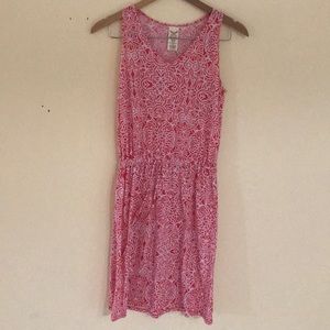 Cute Coral & White sundress. Cinch waist.